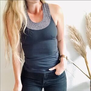 NEW OLD NAVY ACTIVE Heather Grey Built In Bra Workout Gym Tank Top Shirt XS